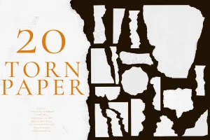 20 Isolated Torn Paper Elements, Ripped Pieces