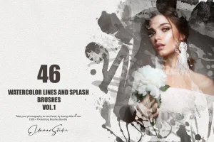 46 Watercolor Lines and Splash Brushes – Vol. 1