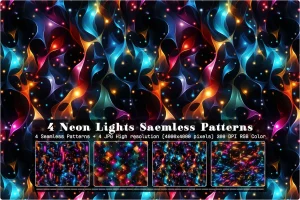 4 Neon Lights Seamless Patterns