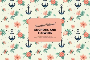 Anchors and Flowers Seamless Pattern