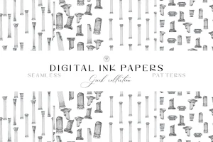 Antique Ink Line Art Columns Patterns