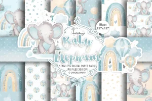 Baby Elephant Boy digital paper pack
