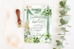 Baptism White Waterlilies Invitation Card