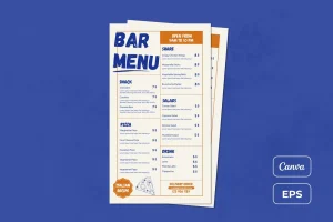 Bar Menu Blue Canva Template