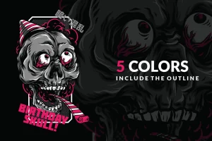 Birthday Skull T-Shirt Design