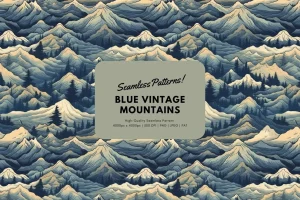 Blue Vintage Mountains Seamless Pattern