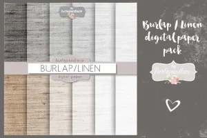 Burlap/linen grey digital paper pack