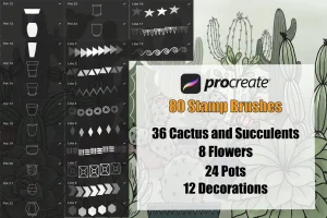 Cactus Succulents and Pots – Procreate Brushes
