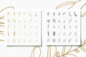 Ethereal Watercolor Shapes & Gold Leaves
