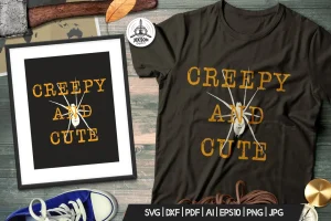 Halloween Creepy Print T-Shirt. Retro Badge Design