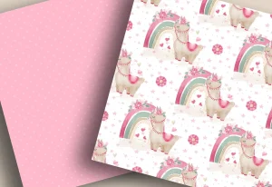 Hot Air Balloon Rainbow Llama Girl digital papers
