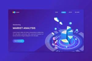 Isometric Marketing Pie Chart Infographic Landing