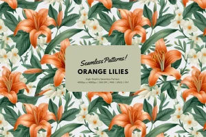Orange Lilies Floral Pattern Seamless