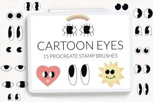 Retro cartoon eyes Procreate stamp brushes.