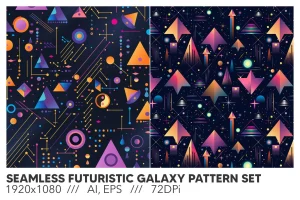 Seamless Futuristic Galaxy Background Pattern Set