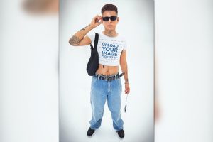 00s-Themed Mockup Featuring a Tattooed Man