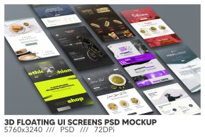 3D Floating UI Screens PSD Mockup
