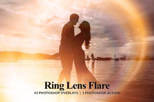 43 Ring Lens Flare Overlays & Photoshop Action