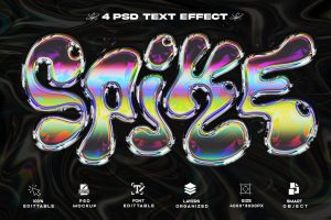 4 PSD Holographic Gradient Styles Text Effect