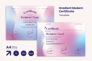 A4 Certificate Purple Gradient Vector Template