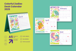 A5 2025 Colorful Zodiac Desk Calendar