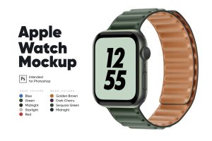 Apple Watch 7 with Leather Link Mockup