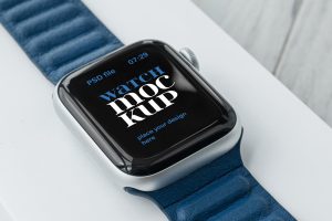 Apple Watch with Blue Band Mockup