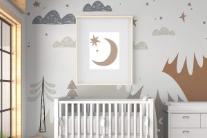 Baby Room with Mural Wall and Frames Mockup