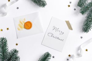 Background and card with Christmas tree mockup