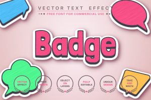 Badge with shadow editable text effect, font style