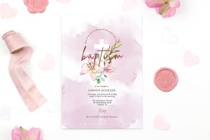 Baptism Watercolour Lily Invitation Card