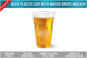 Beer Plastic Cup with Water Drops Mockup