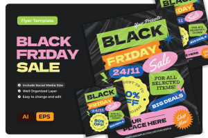 Black Friday Sticker Flyer AI & EPS Template