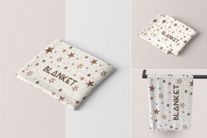 Blanket Mockups Set Hanging and Folded