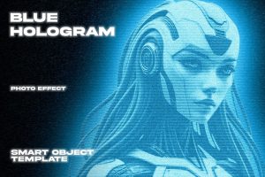 Blue Hologram Photo Effect