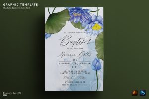 Blue Lotus Baptism Invitation Card