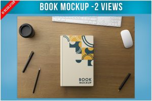 Book Cover on Wooden Table Mockup