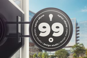 Building Advertising Round Sign Mockup