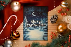 Christmas Card With Ornaments Mockup