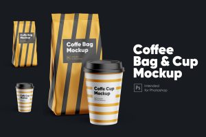 Coffee Bag and Coffee Cup Mockup