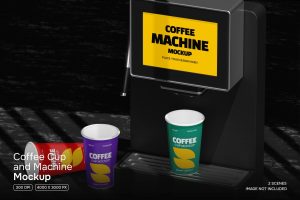 Coffee Cup and Machine Mockup