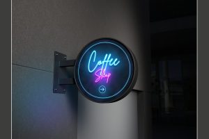 Coffee Shop Neon Signage Wall Branding Mockup