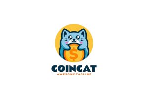 Coin Cat Mascot Cartoon Logo