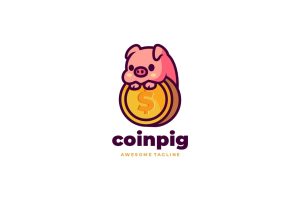 Coin Pig Mascot Cartoon Logo