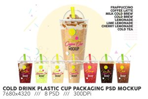 Cold Drink Plastic Cup Packaging PSD Mockup