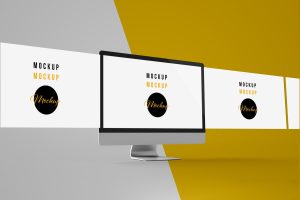 Computer monitor with screen and framework mockup