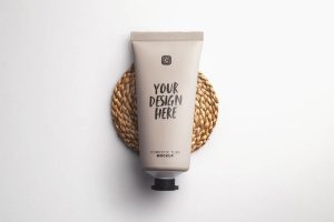 Cosmetic Tube Mockup with Rattan Placemat