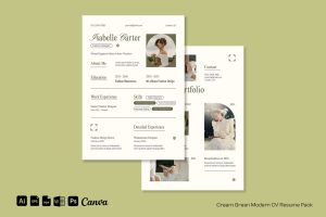 Cream Green Modern CV Resume Pack | 005