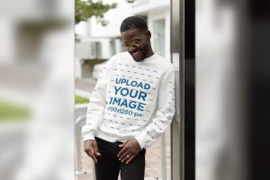 Crewneck Sweatshirt Mockup of a Smiling Man