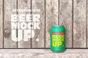 Customizable Wooden Beer Can Mockup
